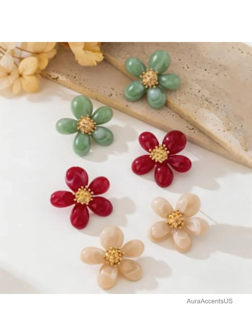 Acrylic Flower Stud Earrings Boho Resin Floral Statement Jewelry Party